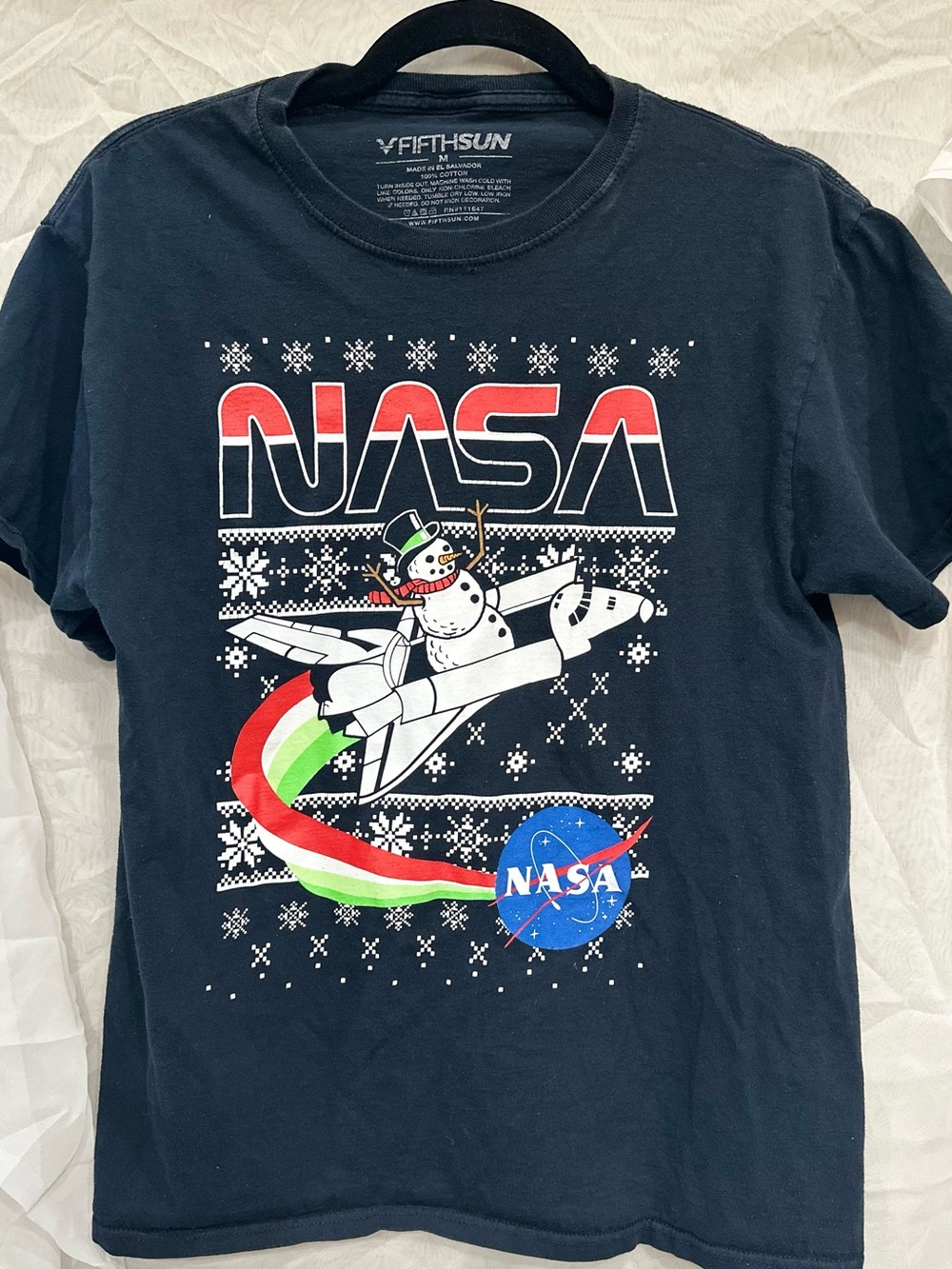 Fifth Sun Men’s NASA Snowman Black Holiday Graphic Tee